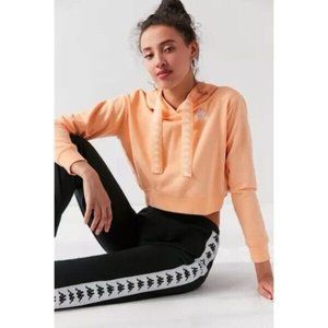 Kappa X UO Women’s Peach Cropped Logo Hoodie Sweatshirt Large Ribbed Trim